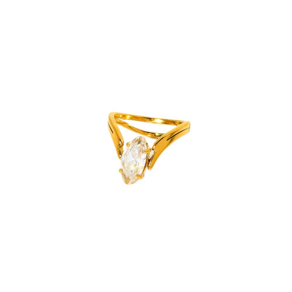 1 par de anillos de circonita de color dorado resistentes al agua de acero inoxidable con diseño elegante de ojo romántico. h5 Imagen5