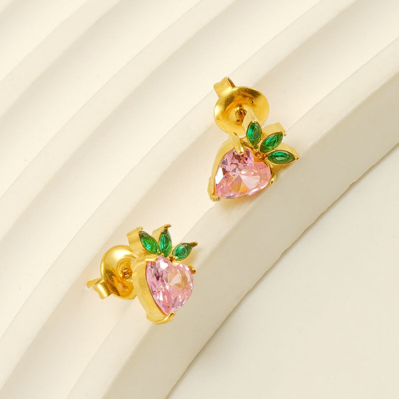 Strawberry Stainless Steel Waterproof Gold Color Piercings Earrings h5 Picture3