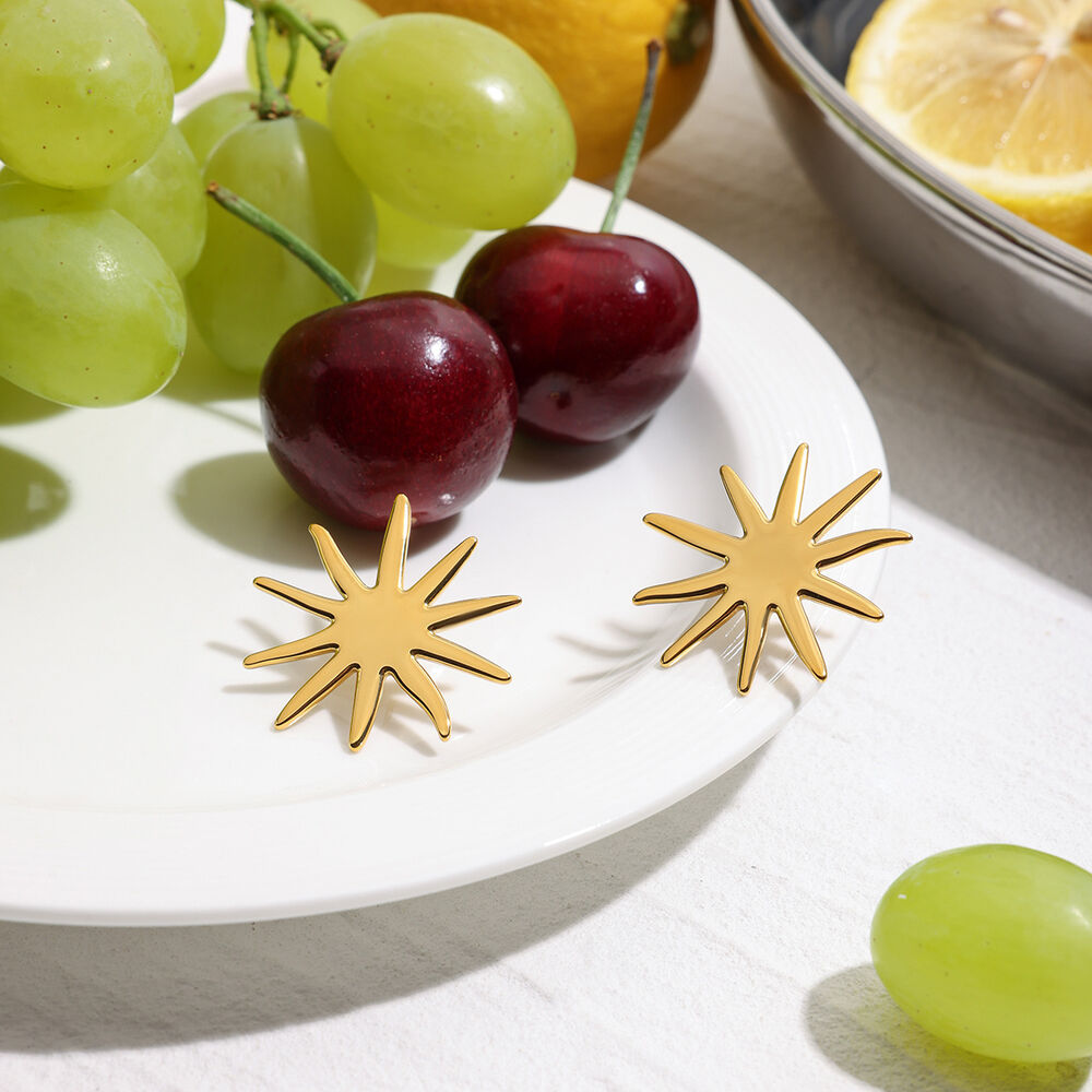 Simple Sun Stainless Steel Waterproof Gold Color Stud Earrings h5Picture3