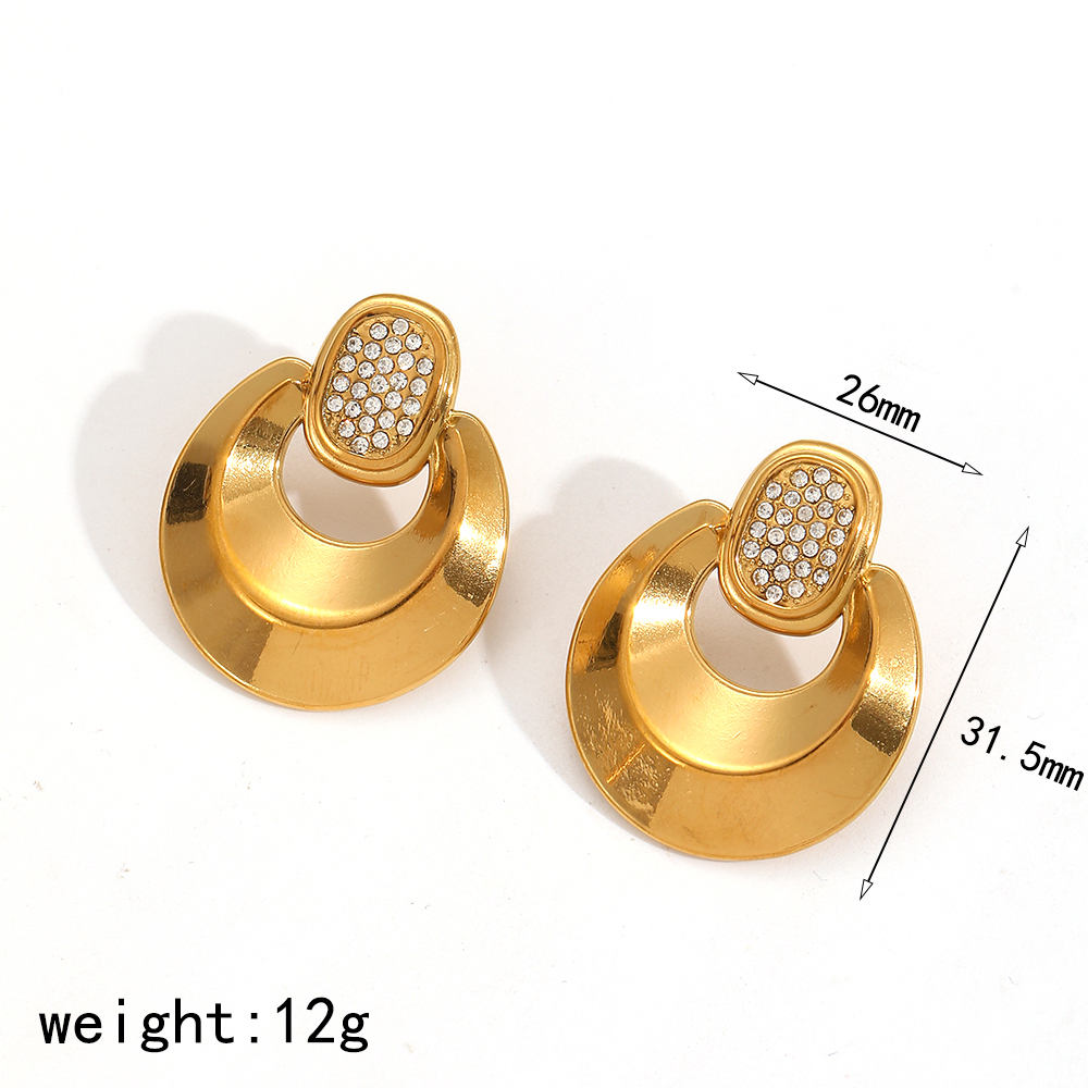 Retro Geometric Stainless Steel Waterproof Gold Color Stud Earrings h5 Picture2