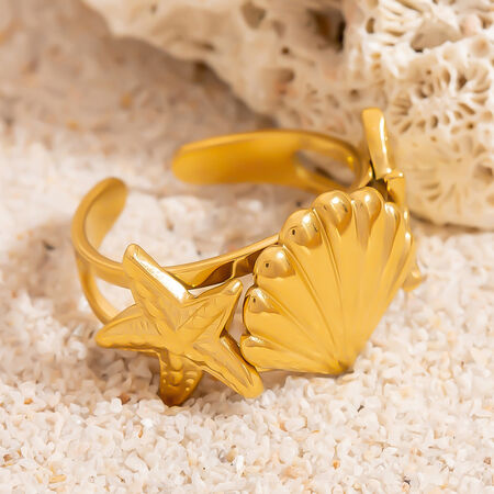 1 Piece Shell Stainless Steel Waterproof Gold Color Statement Rings