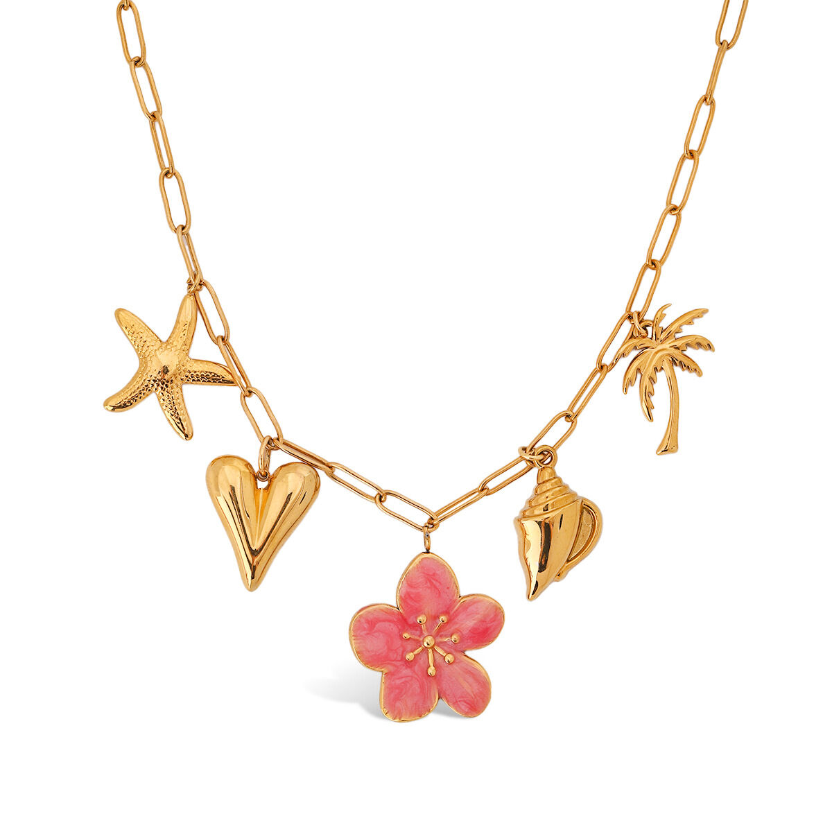 Halskette mit Anhänger aus Edelstahl, wasserdicht, goldfarben, mit süßer Blume 