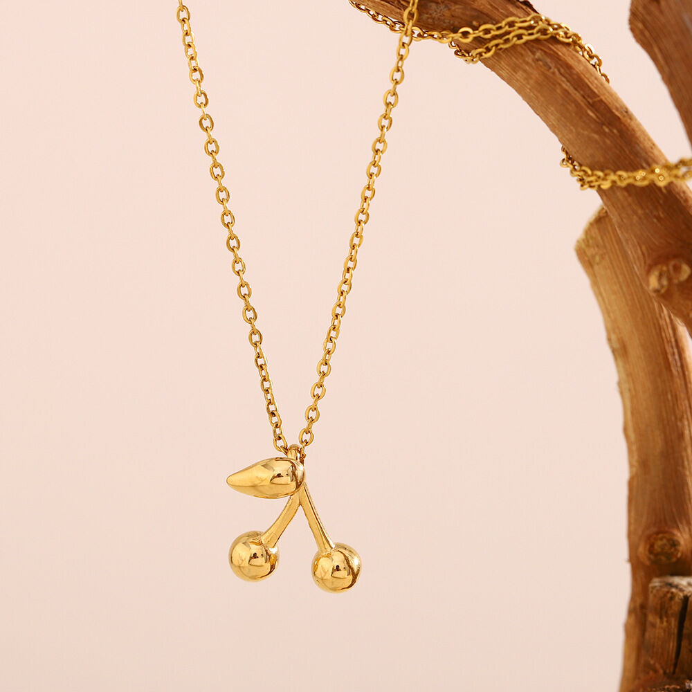 Simple Elegant Cherry Themed Gold Stainless Steel Waterproof Women's Necklaces 2