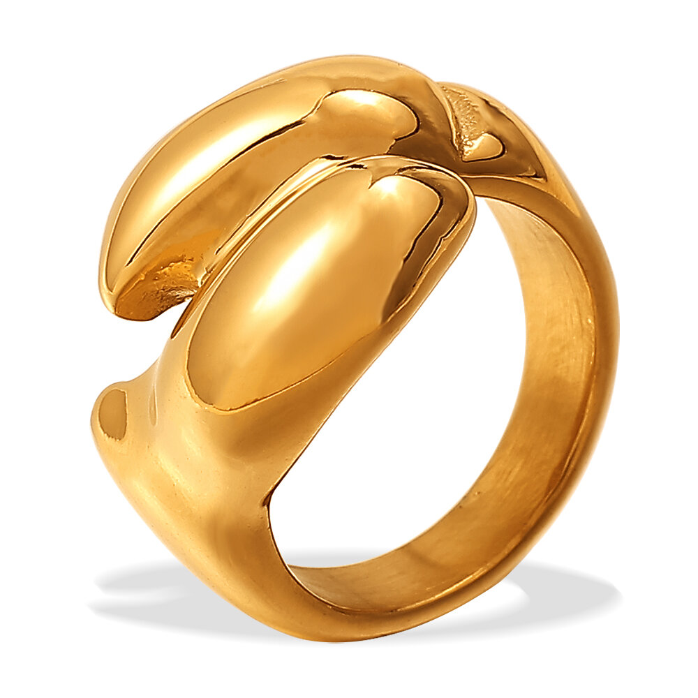 Simple Twist Stainless Steel Waterproof Gold Color Statement Ring