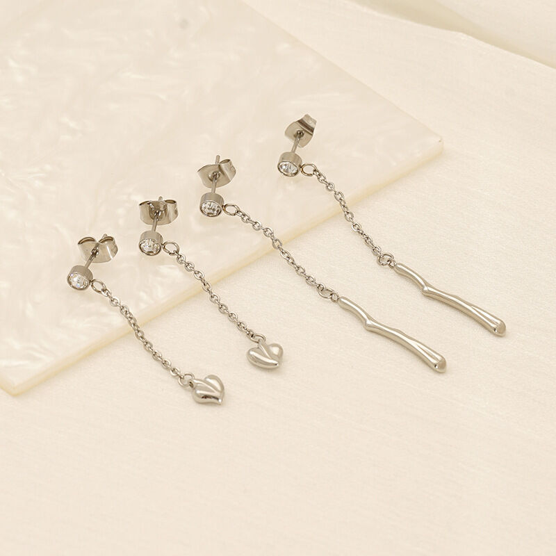 Classic Heart Stainless Steel Waterproof Gold Color Dangle Earrings 2