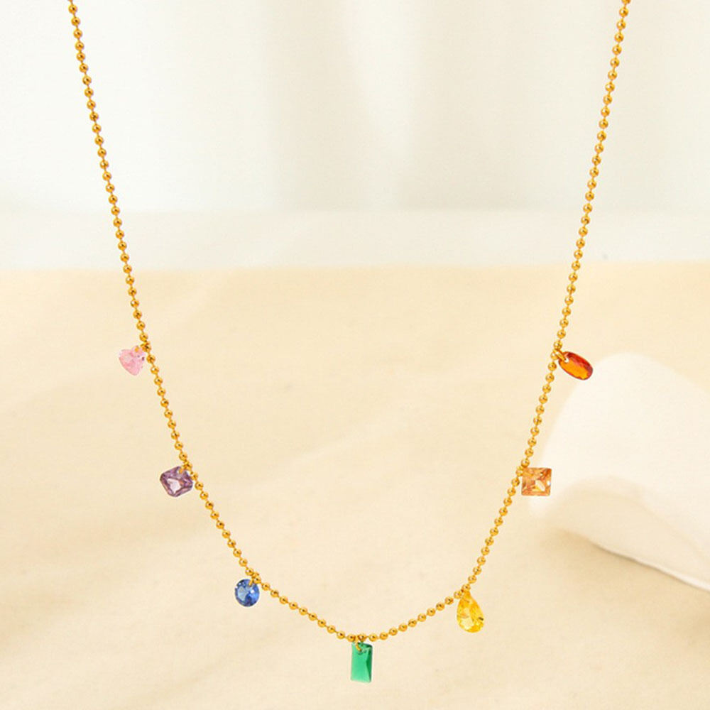 1 Pair Simple Series Daily Geometric Stainless Steel Waterproof   Gold Color  Zircon Women's Pendant Necklaces