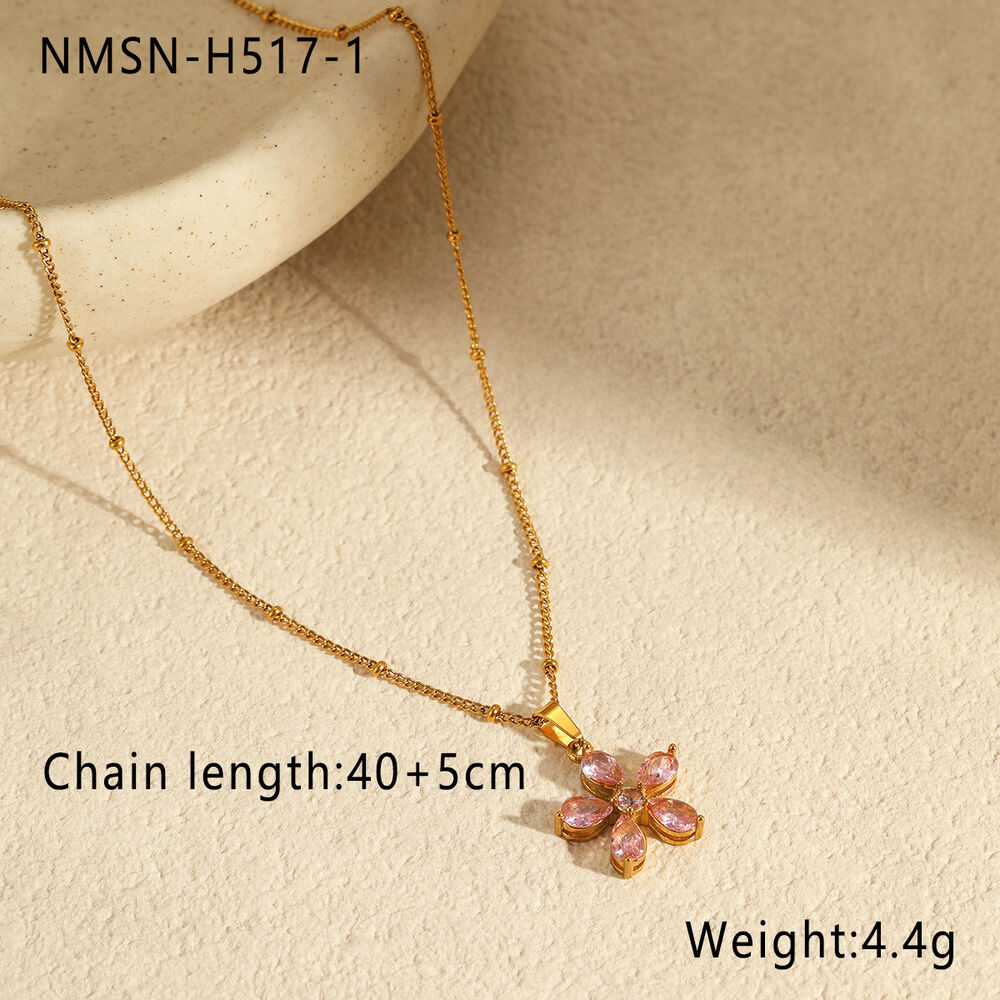 Simple Series Elegant Flower Stainless Steel Waterproof Women's Pendant Necklaces