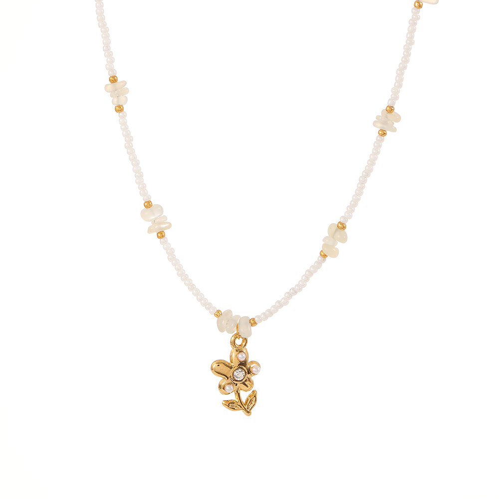 Romantic Flower Stainless Steel Waterproof Gold Color Pendant Necklaces h5 