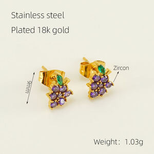 Grape Stainless Steel Waterproof Gold Color Piercings Earrings h5 Picture2