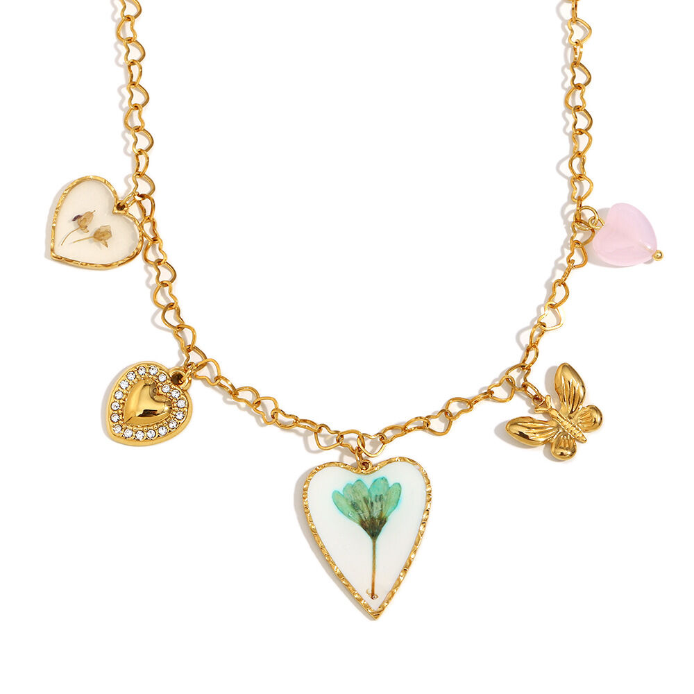 Luxury Style Romantic Heart Butterfly Pendant Women's Necklaces