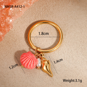 1 Pair Romantic Series Vacation Turtle Stainless Steel Waterproof Gold Color Statement Rings h5 Picture2