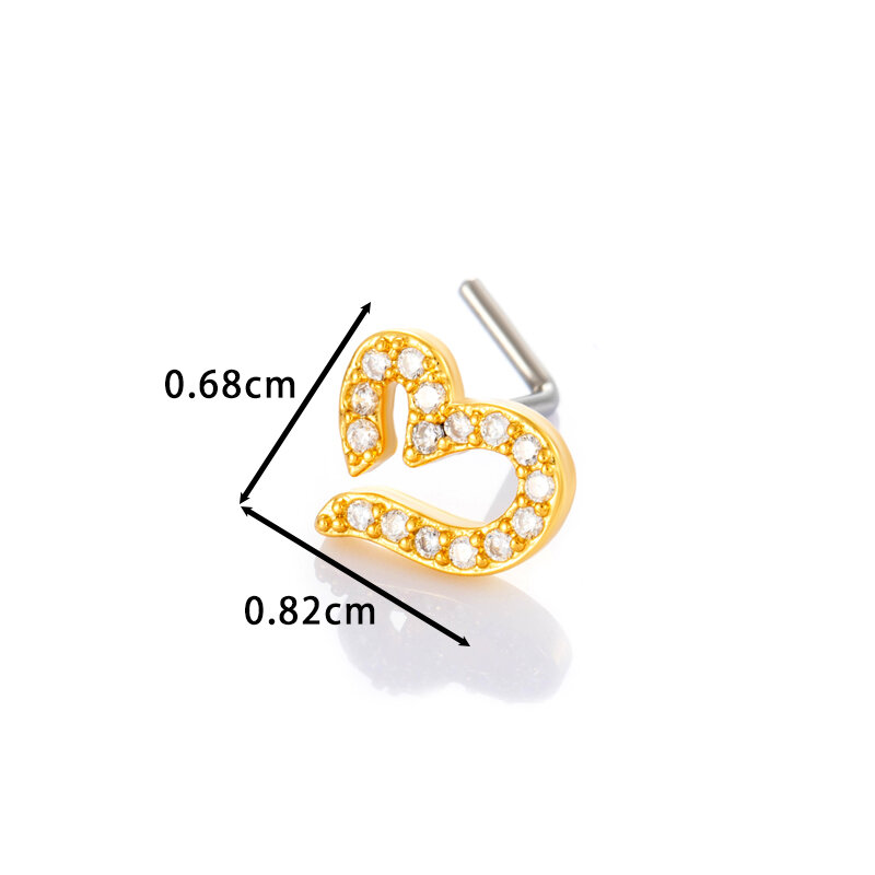 1 Piece Heart Copper Gold Color Zircon Women's Nose Stud h5Picture2