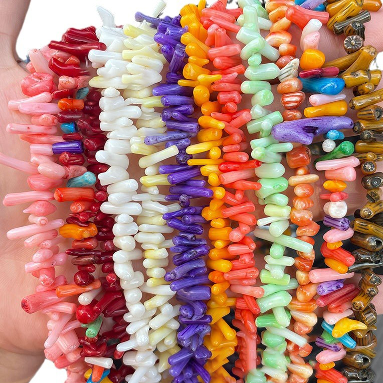1 hilo de cuentas de coral natural de colores (tamaño: 9 mm-20 mm) Imagen2