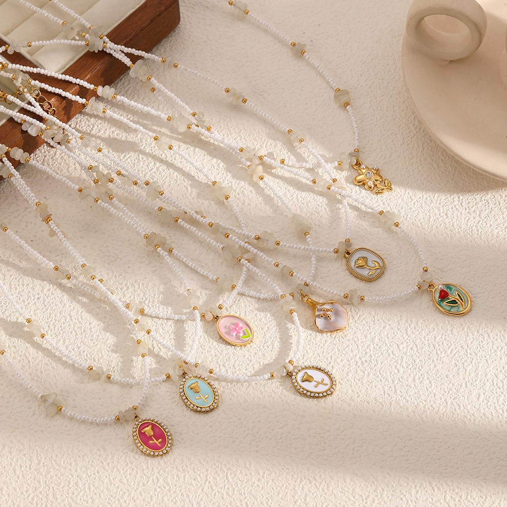 Romantic Flower Stainless Steel Waterproof Gold Color Pendant Necklaces