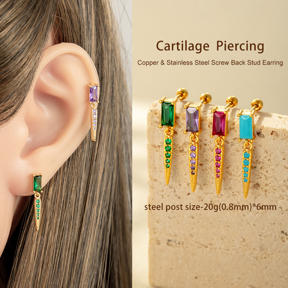 Copper Gold Color Zircon Piercings Earrings h5 Picture4