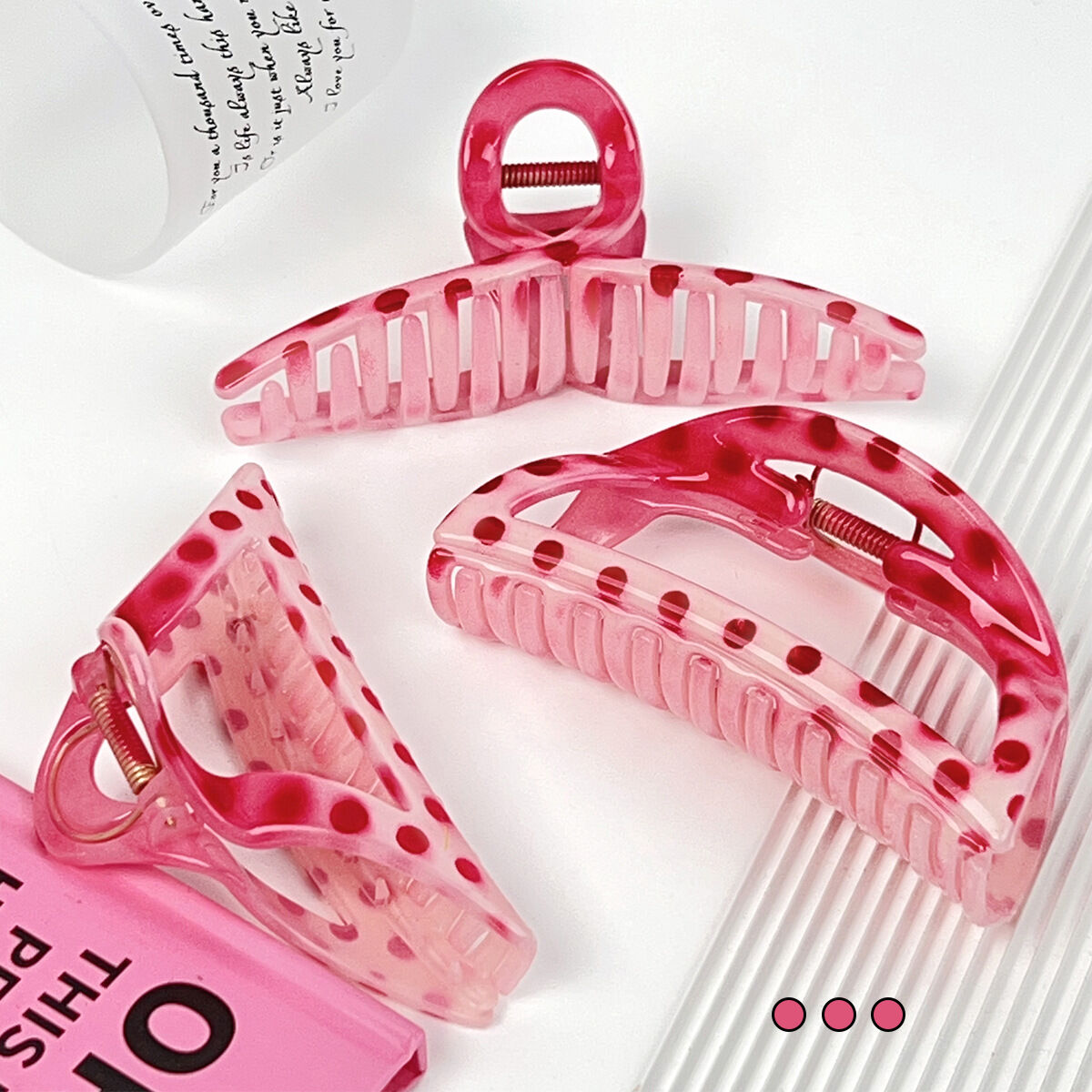 Fermagli per capelli da donna in acrilico con pois dolci della serie Simple