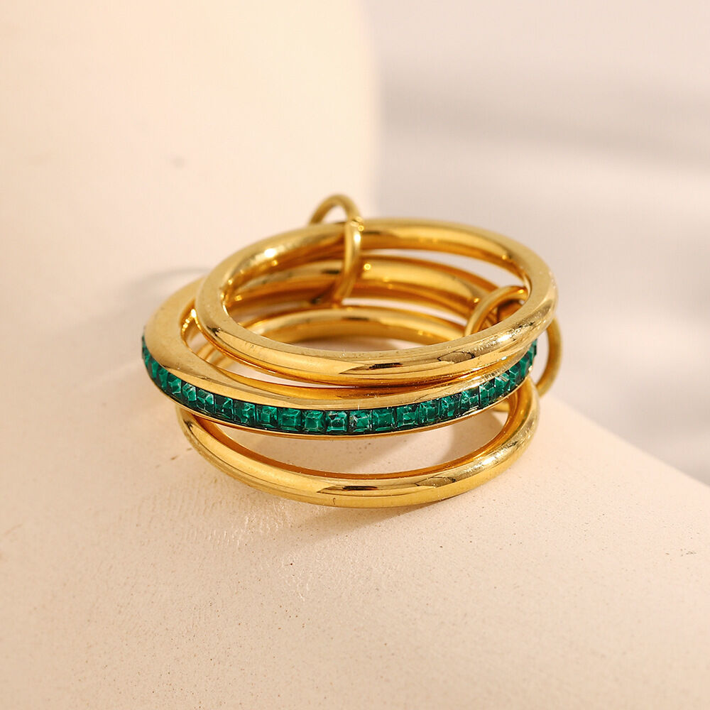 Luxury tyle Color Block Stainless Steel Waterproof Women's Rings