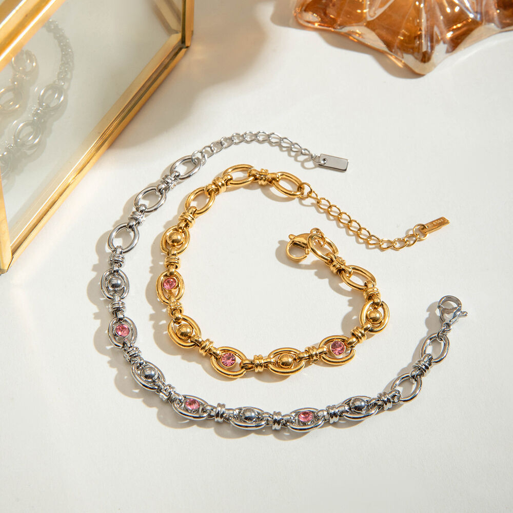 Braccialetti a catena classici in acciaio inossidabile color oro impermeabili h5Immagine3