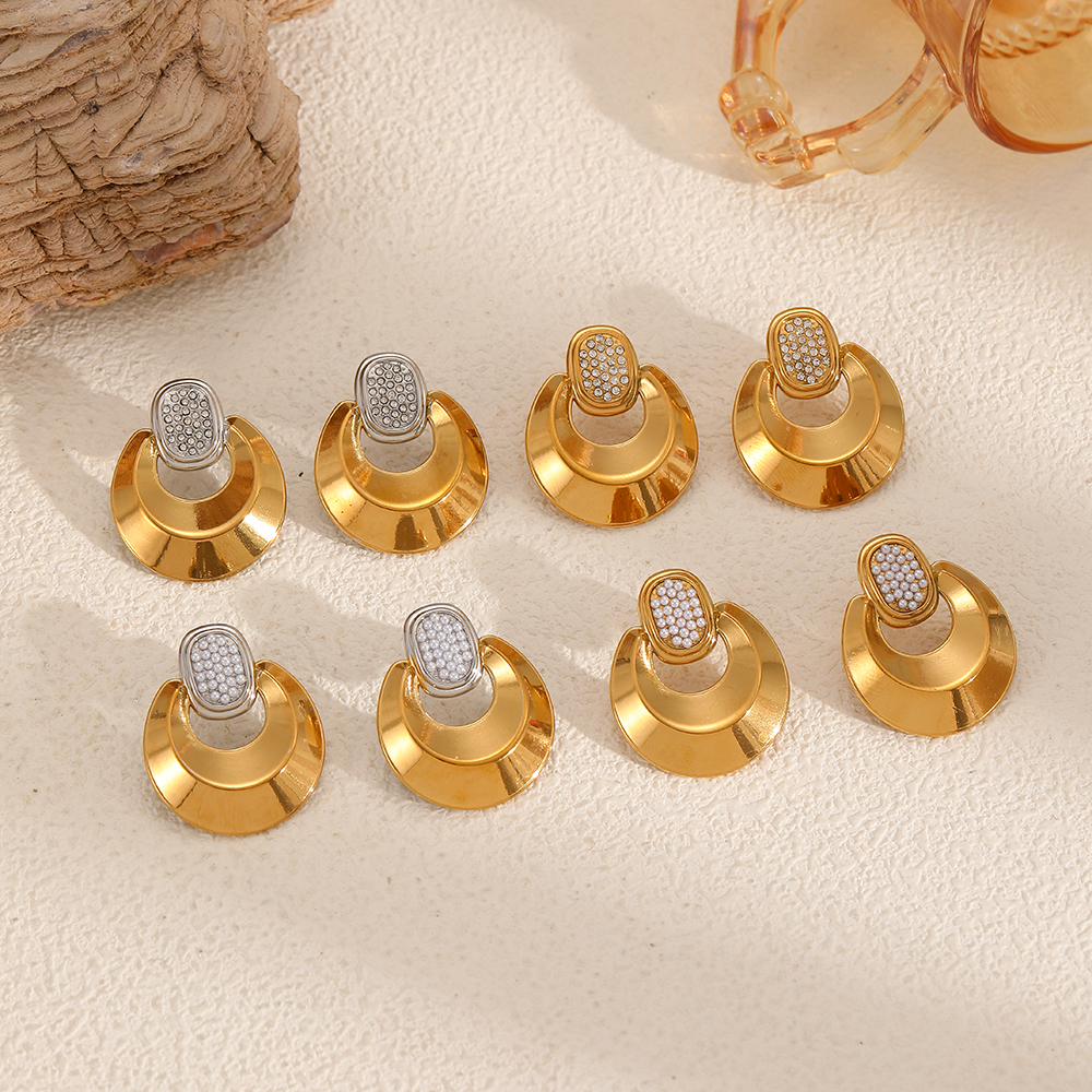 Retro Geometric Stainless Steel Waterproof Gold Color Stud Earrings h5 Picture4