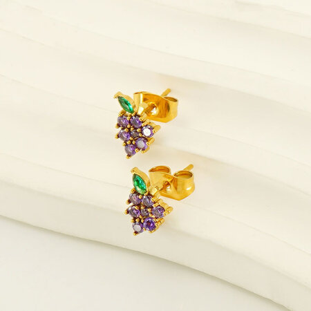 Grape Stainless Steel Waterproof Gold Color Piercings Earrings