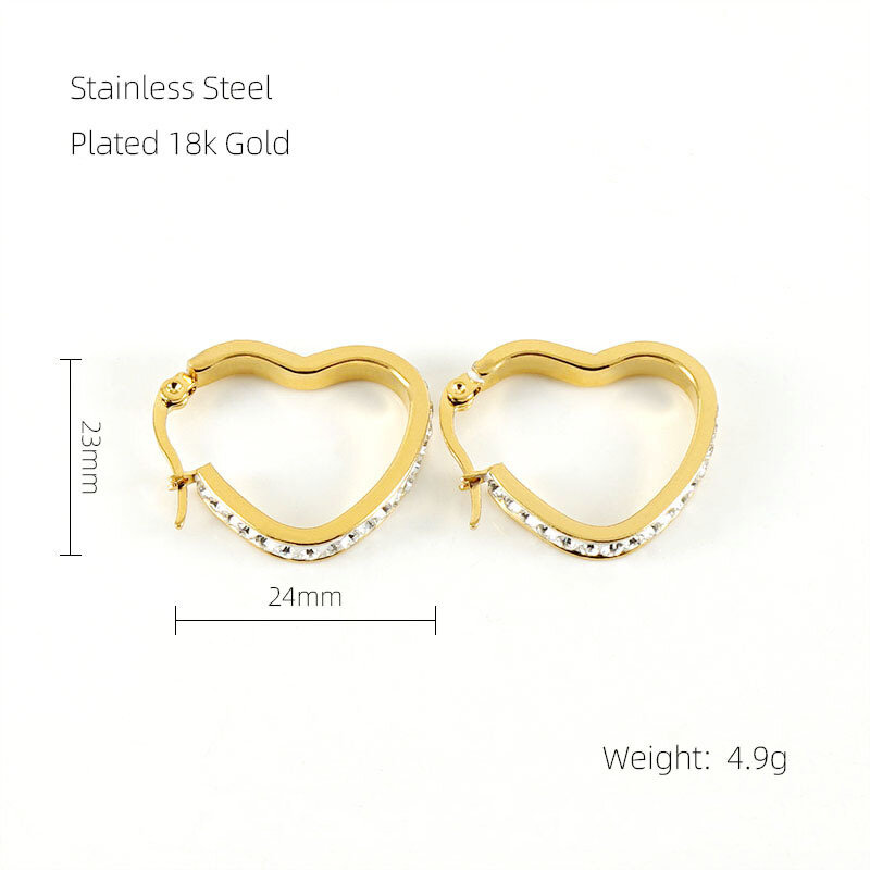 Heart Stainless Steel Waterproof Gold Color Hoop Earrings Picture2