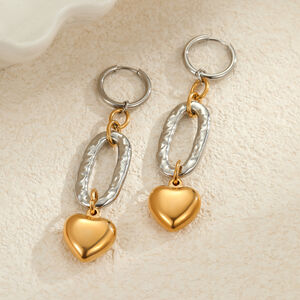1 paire de boucles d'oreilles pendantes pour femme, en acier inoxydable imperméable, en forme de cœur, de la série luxueuse Sweet Heart h5 Image2