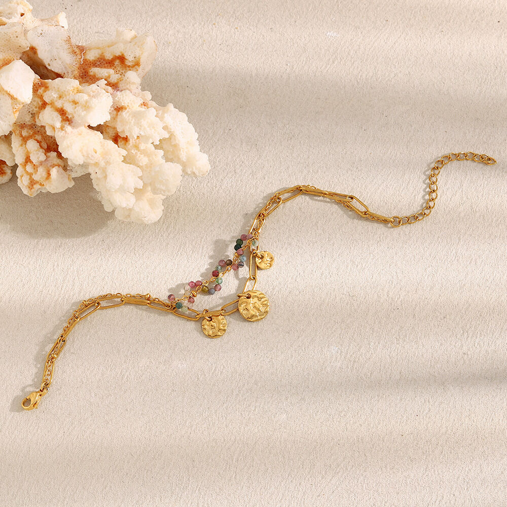 Double Chain Coin Pendant Bracelet-Gold-3 Picture3