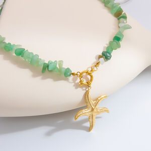 Starfish Stainless Steel Waterproof Gold Color Natural Stone Women's Pendant Necklaces h5 Picture4
