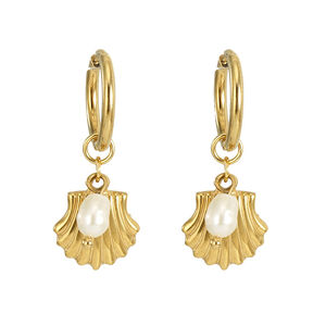 Stainless Steel Waterproof Shell Gold Color Drop Earrings h5