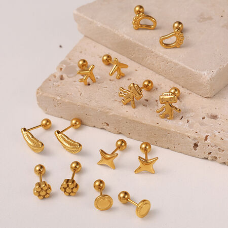 Cute Robot Stainless Steel Waterproof Gold Color Piercing Earrings