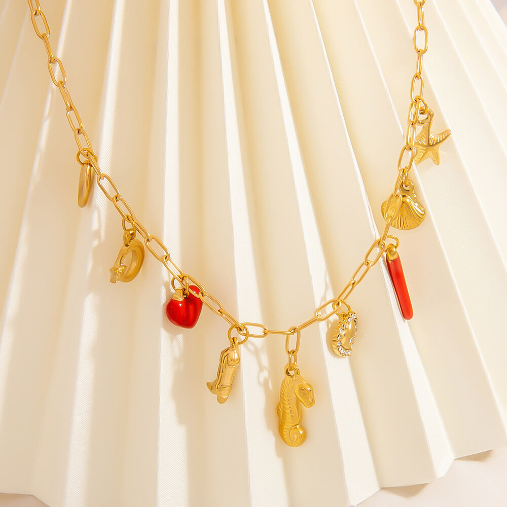 Collane con ciondolo color oro impermeabile in acciaio inossidabile oceanico