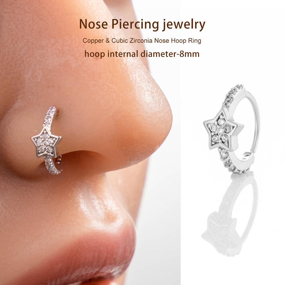 1 stuk Shining Star Koper Goud Kleur Zirkoon Dames Neuspiercing h5 Afbeelding6