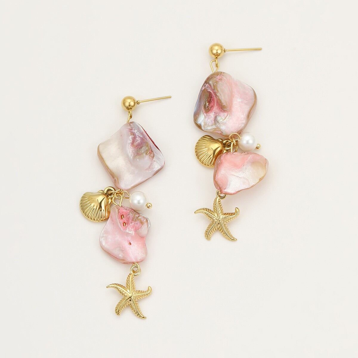 Romantic Series Pink Shell and Starfish Women's Earrings 