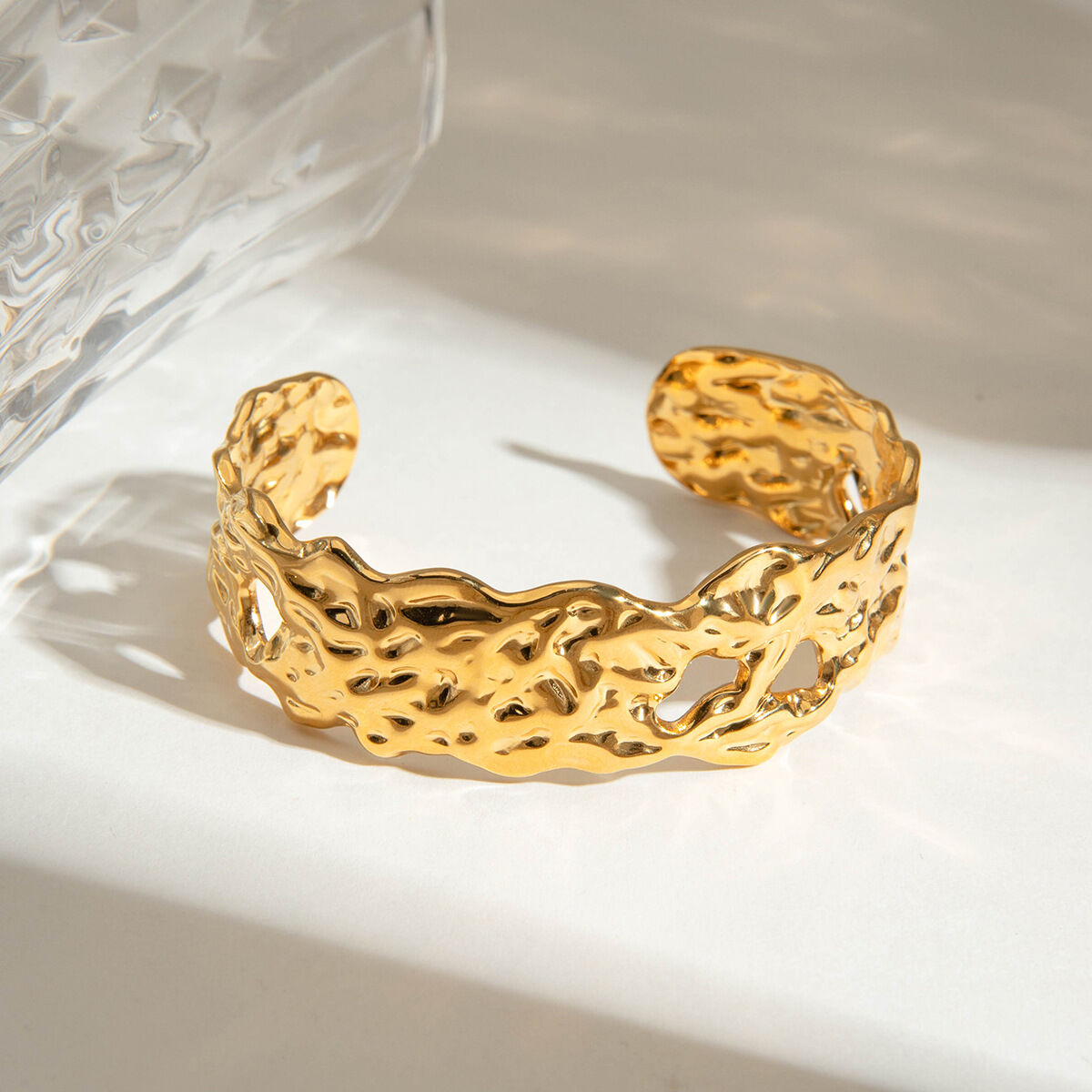 Retro Solid Color Stainless Steel Waterproof  Gold Color Cuff Bracelets