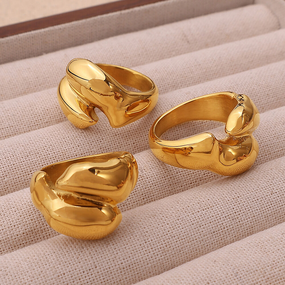 Simple Twist Stainless Steel Waterproof Gold Color Statement Ring 2