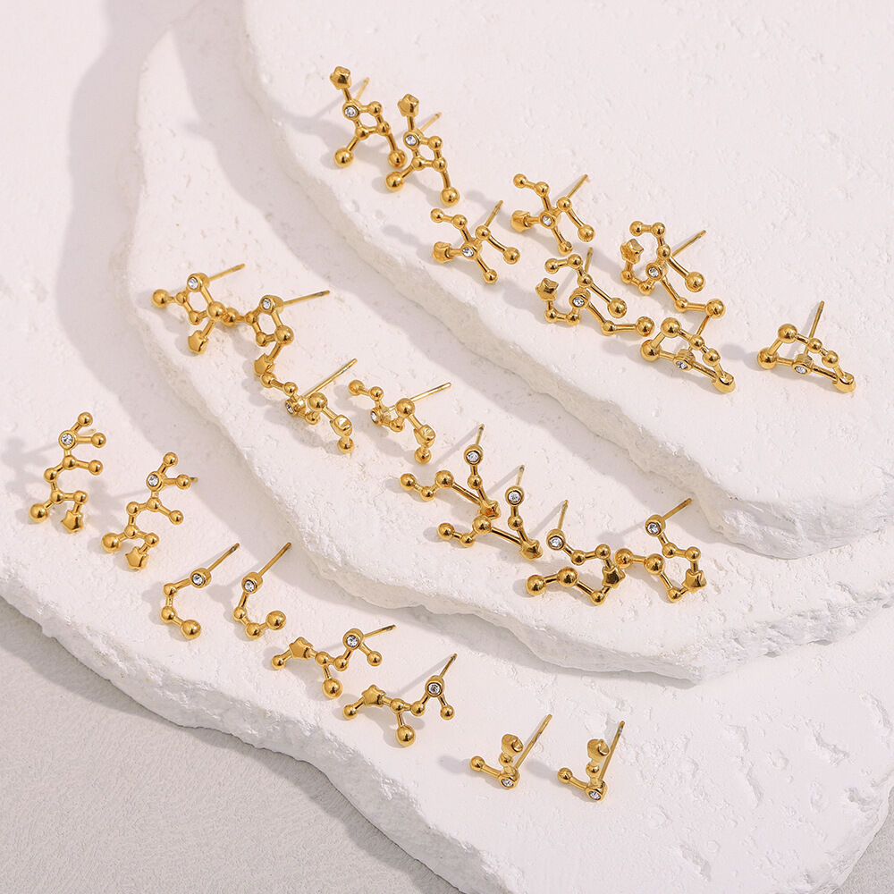 Simple Series Constellation Gold Stainless Steel Waterproof Women's Stud Earrings