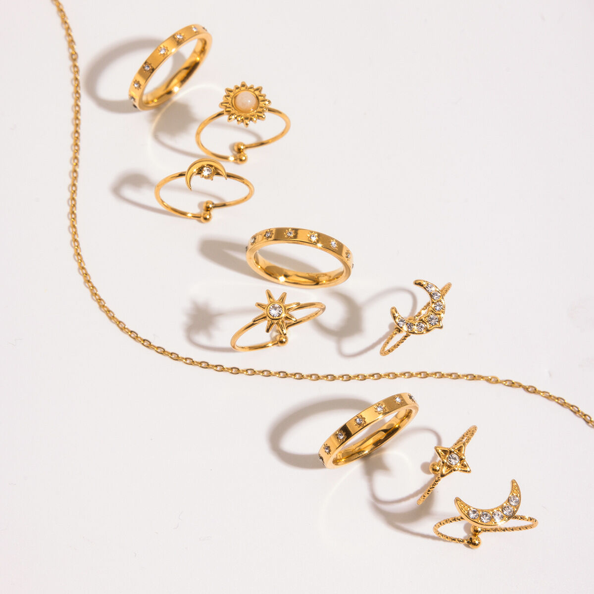 Casual Sun/Moon Stainless Steel Waterproof Gold Color Ring Sets