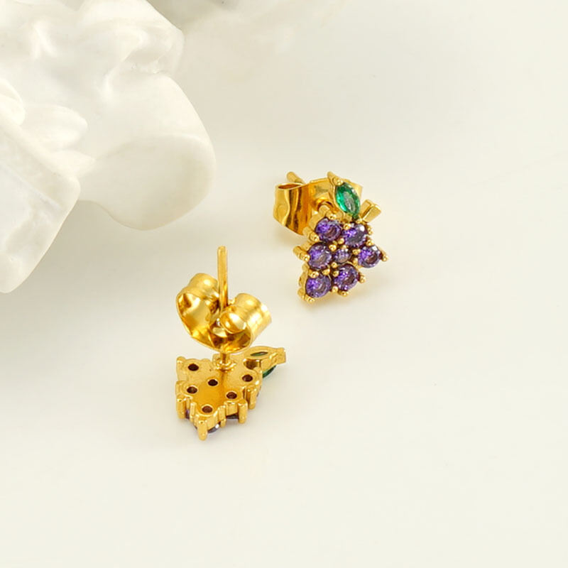 Grape Stainless Steel Waterproof Gold Color Piercings Earrings Picture5