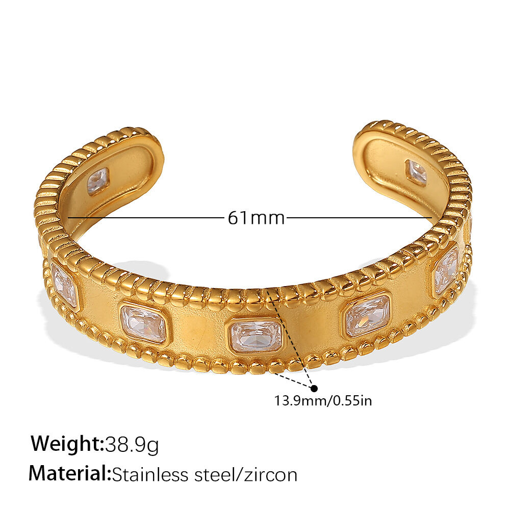 Pulsera de acero inoxidable con circonitas doradas, resistente al agua, 1 unidad 
