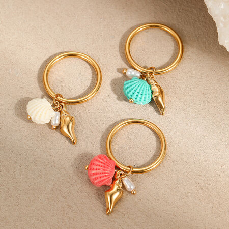1 Pair Romantic Series Vacation Turtle Stainless Steel Waterproof Gold Color Statement Rings 2