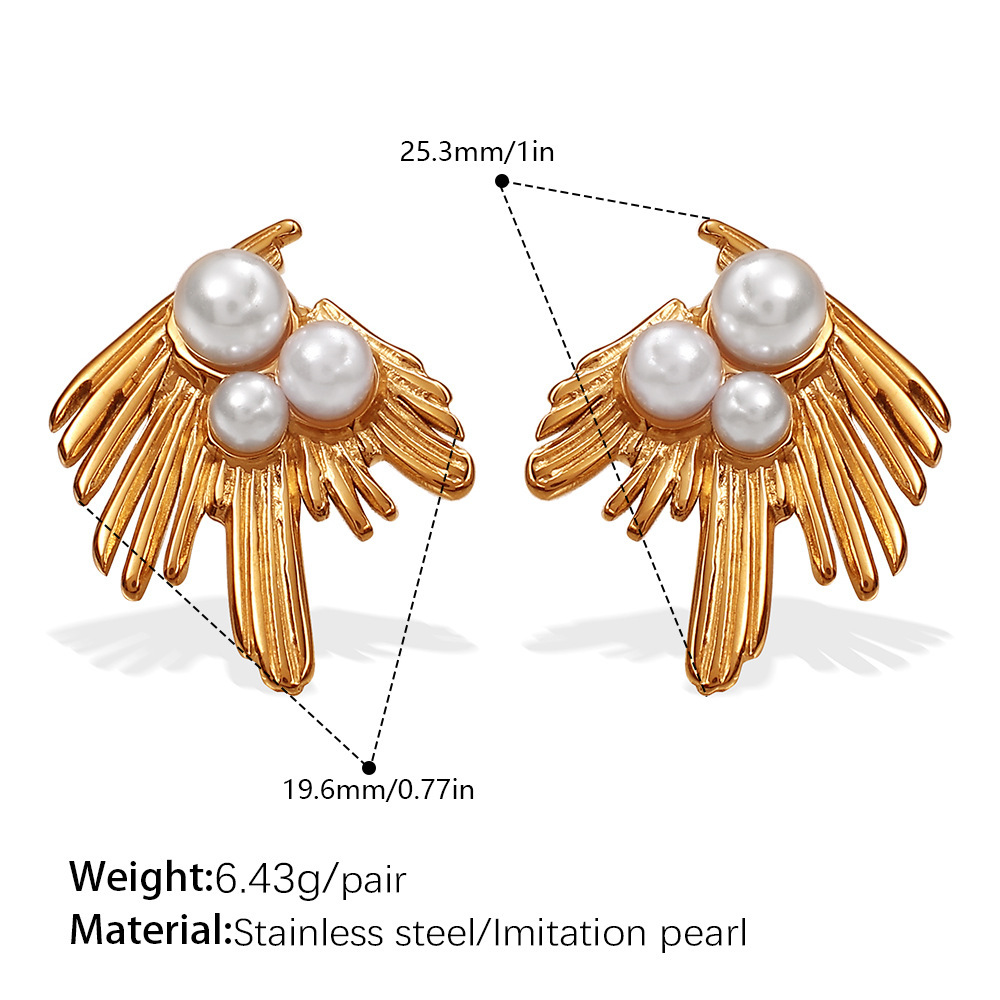 Feather Stainless Steel Waterproof Gold Color Stud Earrings Picture2