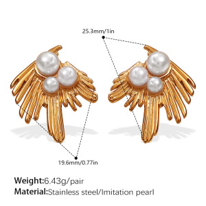 Feather Stainless Steel Waterproof Gold Color Stud Earrings h5 Picture2