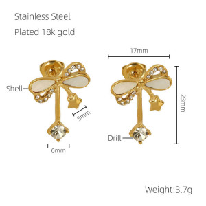 Bow Knot Stainless Steel Waterproof Gold Color Stud Earrings h5 Picture2