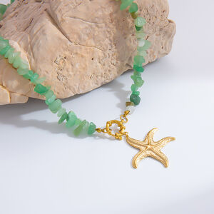Starfish Stainless Steel Waterproof Gold Color Natural Stone Women's Pendant Necklaces h5 Picture5