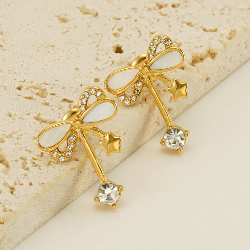 Bow Knot Stainless Steel Waterproof Gold Color Stud Earrings