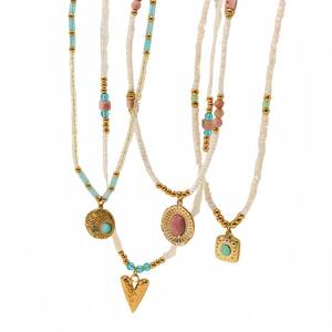 Retro Beaded Heart - shaped Stainless Steel Waterproof Women's Necklaces h5 Picture3