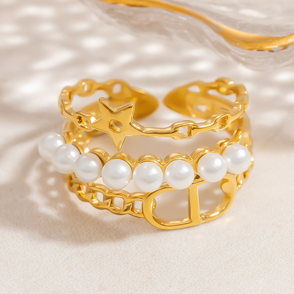Multilayer Exquisite Stainless Steel Waterproof Gold Color Women's Statement Rings