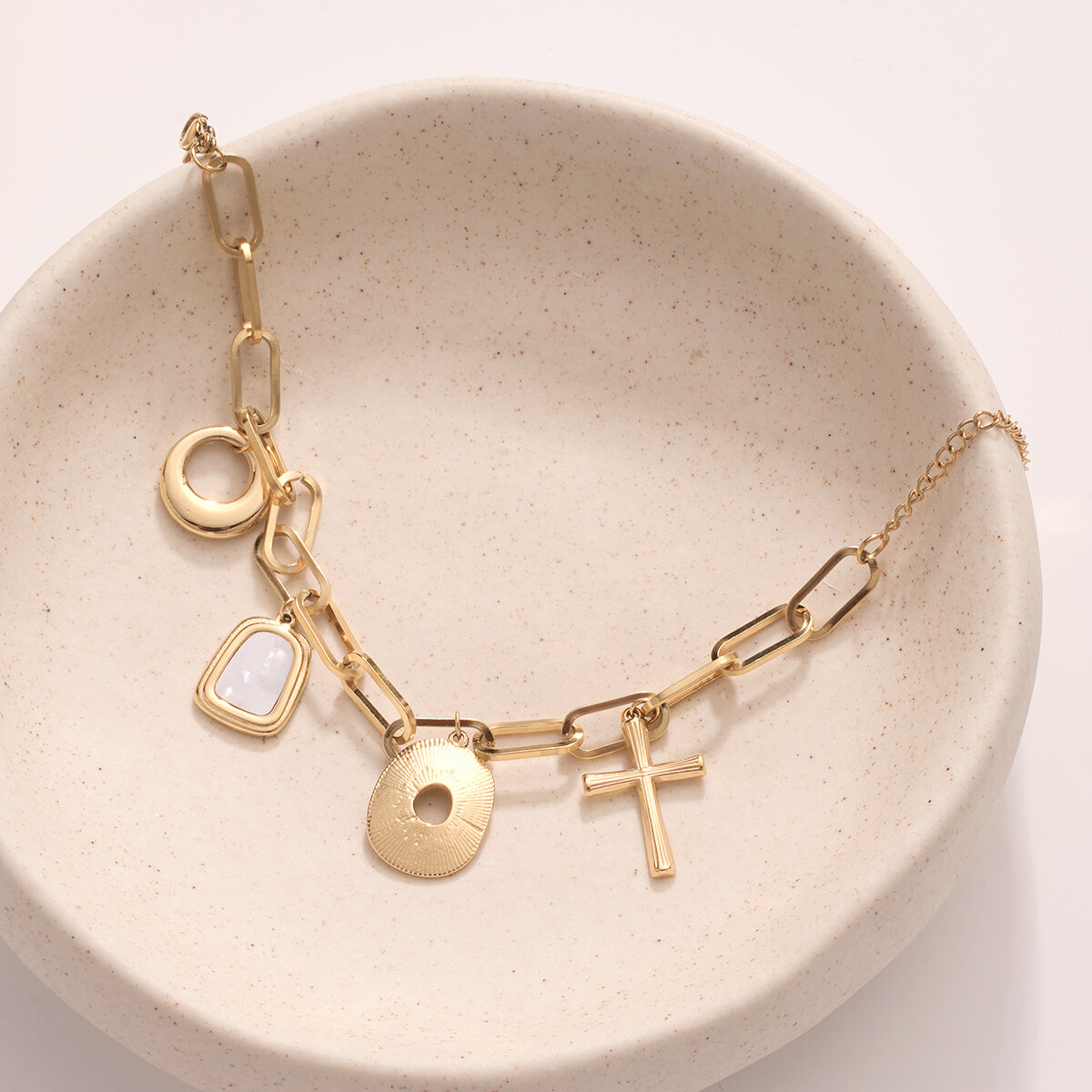 Classic Elegant Geometric Stainless Steel Waterproof Gold Color Women's Charm Bracelets h5 Picture4
