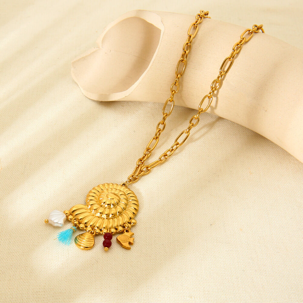 Fashion Ocean Collection Big Conch Gold Color Stainless Steel Waterproof Women's Necklace 2