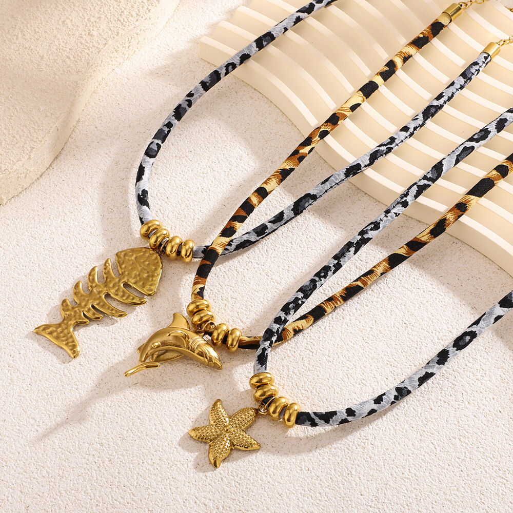 1 Piece Leopard Print Gold Color Stainless Steel Waterproof Women's Pendant Necklaces h5Picture3